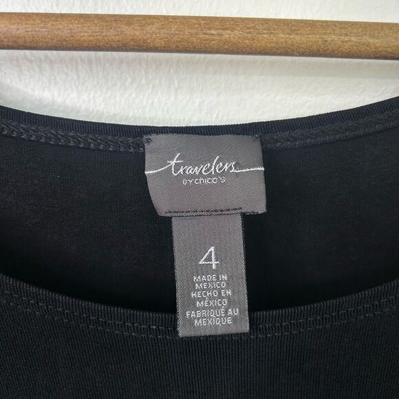 Chicos Travelers Women’s Slinky Knit Travel Black Basic Short Sleeve Top 4 (XXL) - Picture 4 of 9